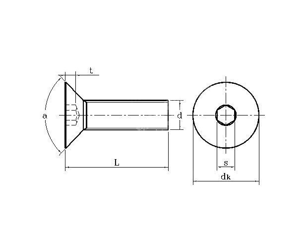 Countersunk head hexagon screw drawing